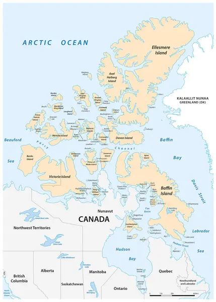 Kanada Kutup Takımadalarının Ayrıntılı Vektör Haritası — Stok Vektör