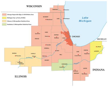 Chicago Büyükşehir bölgesinin idari vektör haritası