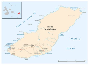 San Cristobal, Galapagos Adaları 'nın vektör haritası.