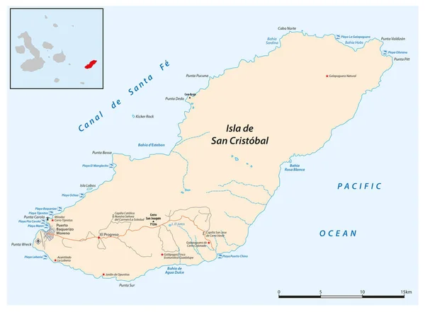 Carte Vectorielle Île Équatorienne San Cristobal Îles Galapagos — Image vectorielle
