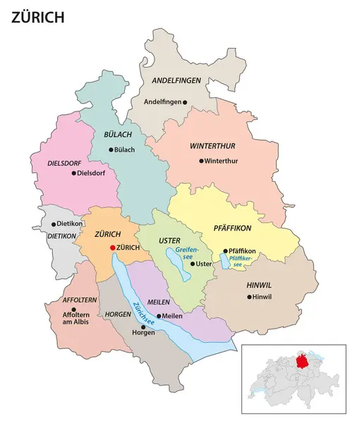 Mapa Administrativo Zrich Canton Suiza — Vector de stock