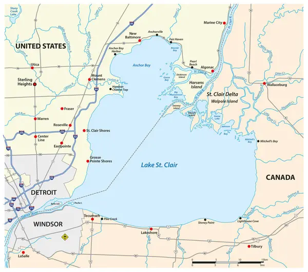 Mapa Vetorial Lake Clair Estados Unidos Canadá — Vetor de Stock