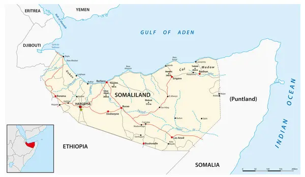 Vector Road Map Facto State Somaliland — Stock Vector
