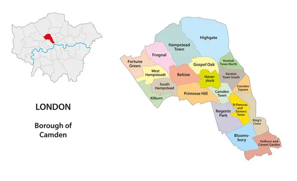Mapa Vectorial Camden Wards Londres Reino Unido — Vector de stock