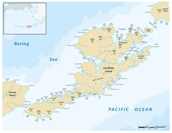 Vector Map Aleutian Island Unalaska Alaska United States — Stock Vector