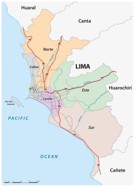 Peru başkenti Lima 'nın idari ve yol haritası