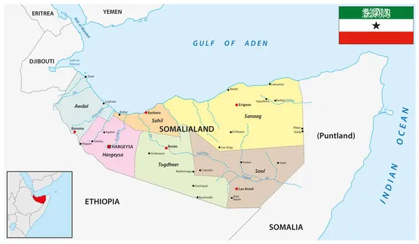 ソマリランドの事実上の州の行政地図 — ストックベクタ