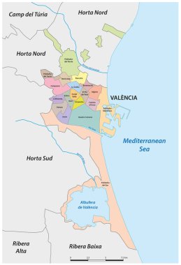İspanya 'nın Valencia şehrinin idari vektör haritası
