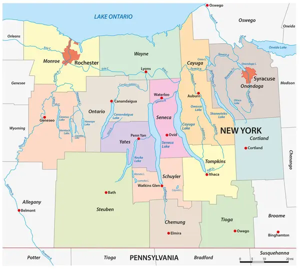 Carte Vectorielle Région Finger Lakes New York États Unis — Image vectorielle