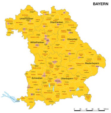 Administrative vector map of the German state of Bavaria clipart