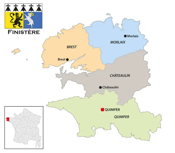 フランス フィニステールのブルトン省の行政地図 — ストックベクタ