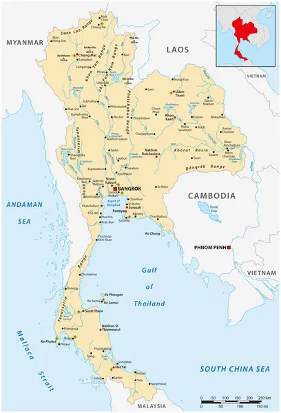 タイのアジア国家の詳細なベクトルマップ — ストックベクタ