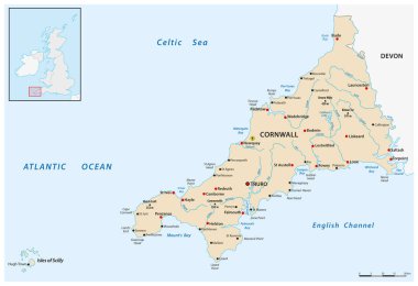 Cornwall ve Scilly Birleşik Krallığının vektör haritası