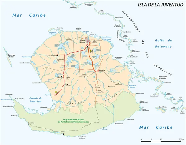 Peta Vektor Pulau Pemuda Kuba Isla Juventud - Stok Vektor