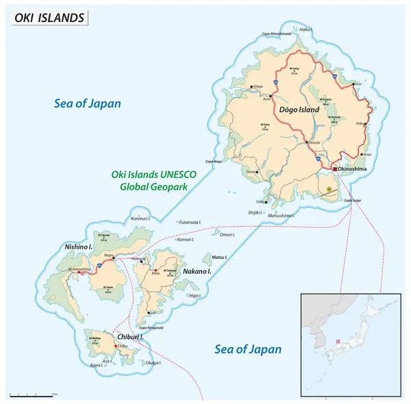 Mapa Vetorial Arquipélago Japonês Ilhas Oki —  Vetores de Stock