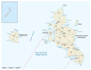 Büyük Bariyer Adası 'nın vektör haritası, Aotea, Yeni Zelanda