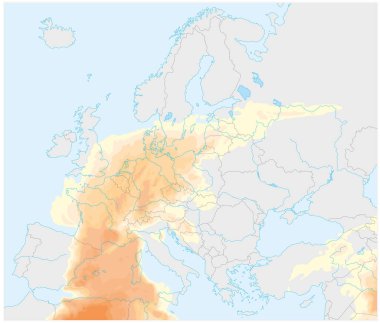 Sahra hava katmanının Kuzey Afrika 'dan Avrupa' ya yayılmasının haritası.