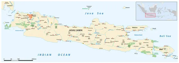 แผนท เวกเตอร ของเกาะอ นโดน ยของจาวาและบาหล — ภาพเวกเตอร์สต็อก