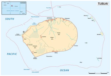 Vector map of Tubuai island in French Polynesia clipart
