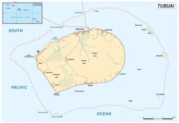 Векторная Карта Острова Тубуай Французской Полинезии — стоковый вектор