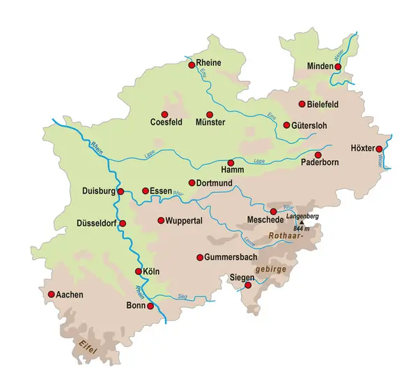 Простая Карта Северный Рейн Вестфалия Германия — стоковый вектор