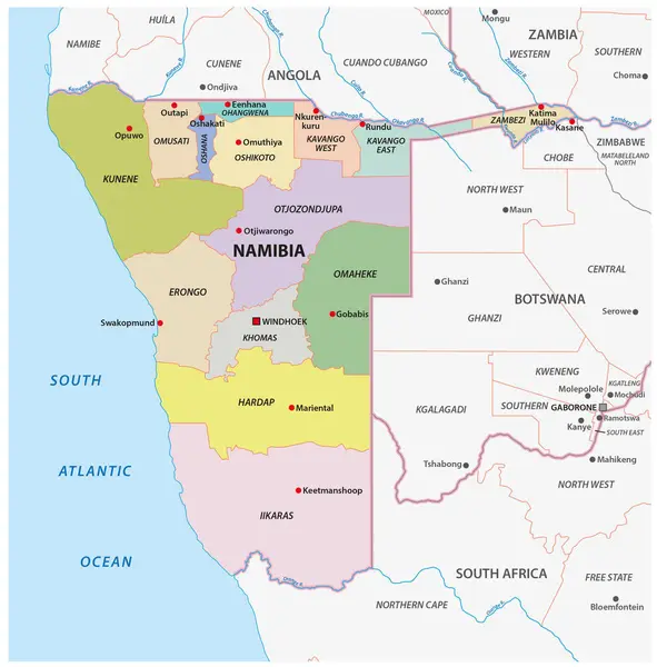 stock vector Map of the administrative divisions of Namibia