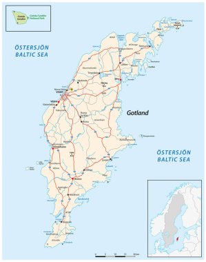 İsveç Baltık Denizi adası Gotland 'ın yol haritası