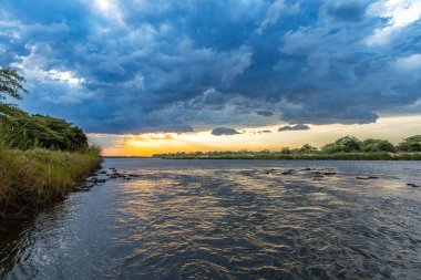 Landscape on the banks of the Okavango River in northern Namibia clipart