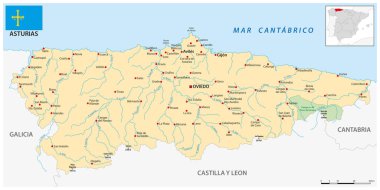 Asturias İspanyol Özerk Topluluğunun Haritası