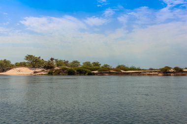 Botsvana 'daki Zambezi Nehri kıyısında kum tepesi manzarası