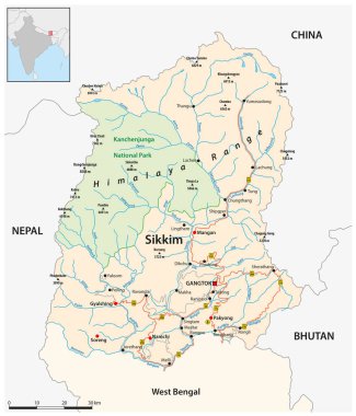 Hindistan 'ın Sikkim eyaletinin yol haritası.