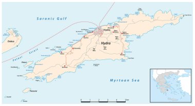 Road map of the Greek island of Hydra clipart