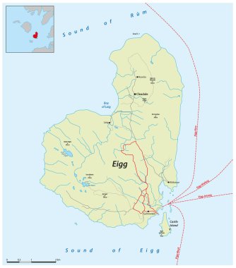 İskoçya 'nın Eigg Adası Haritası, İç Hebrides, İskoçya