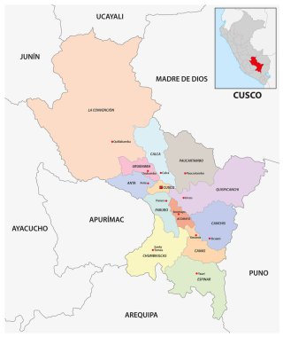 Peru 'nun Cusco bölgesinin idari haritası