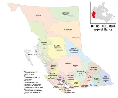 British Columbia Kanada eyaletinin idari vektör haritası
