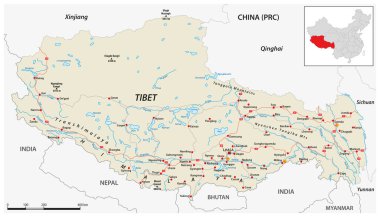 Tibet Özerk Bölgesi 'nin ayrıntılı haritası, Çin