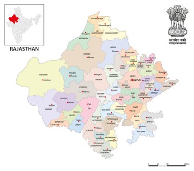Hindistan 'ın Rajasthan eyaletinin idari bölge haritası, 2024