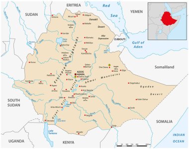 Doğu Afrika devleti Etiyopya 'nın haritası