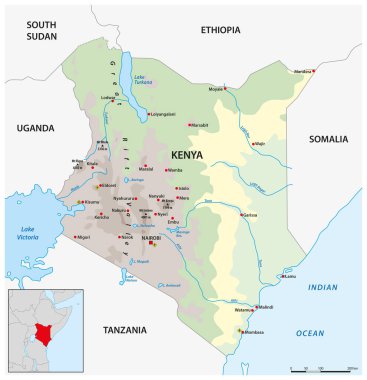 Doğu Afrika devleti Kenya haritası