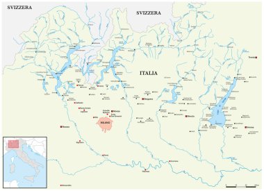 vector map of the northern Italian lakes clipart