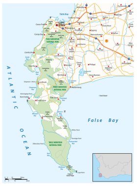 Cape Peninsula 'nın vektör yol haritası, Cape Town, Güney Afrika