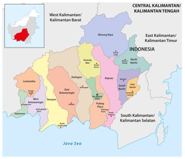 Administrative map of the Indonesian province of Central Kalimantan, Borneo clipart