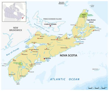 Doğu Kanada 'nın Nova Scotia eyaletinin haritası.