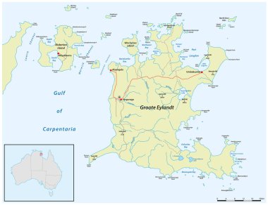 Avustralya, Carpentaria Körfezi 'ndeki Groote Eylandt Haritası