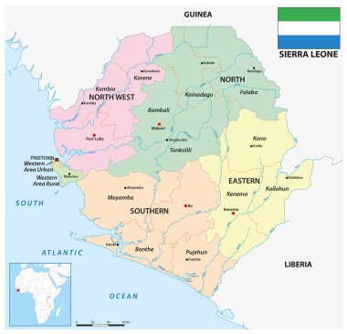Administrative map of the West African state of Sierra Leone