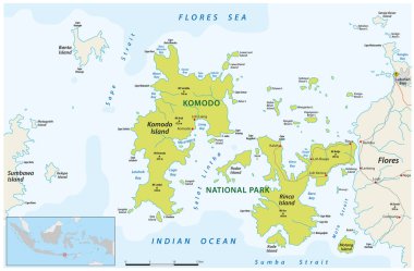 Komodo Ulusal Parkı 'nın detaylı haritası, Doğu Nusa Tenggara, Endonezya