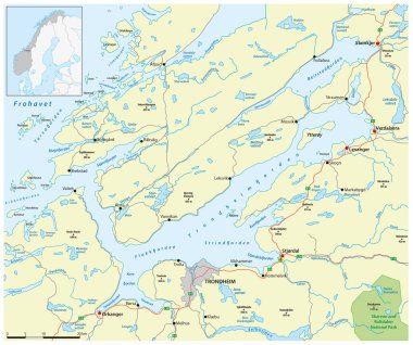 Norveç Trondheimfjord 'unun ayrıntılı haritası