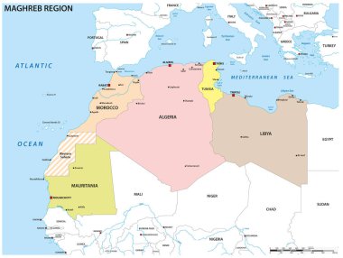 Kuzeybatı Afrika tarihi Maghreb bölgesinin haritası.