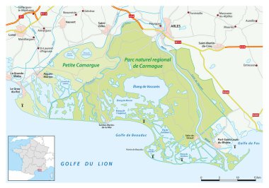 Güney Fransızca bölgesel Tabiat Parkı Camargue, Fransa Haritası