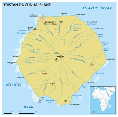 Harita Tristan da Cunha Adası Atlantik Okyanusu İngiliz Denizaşırı Toprakları